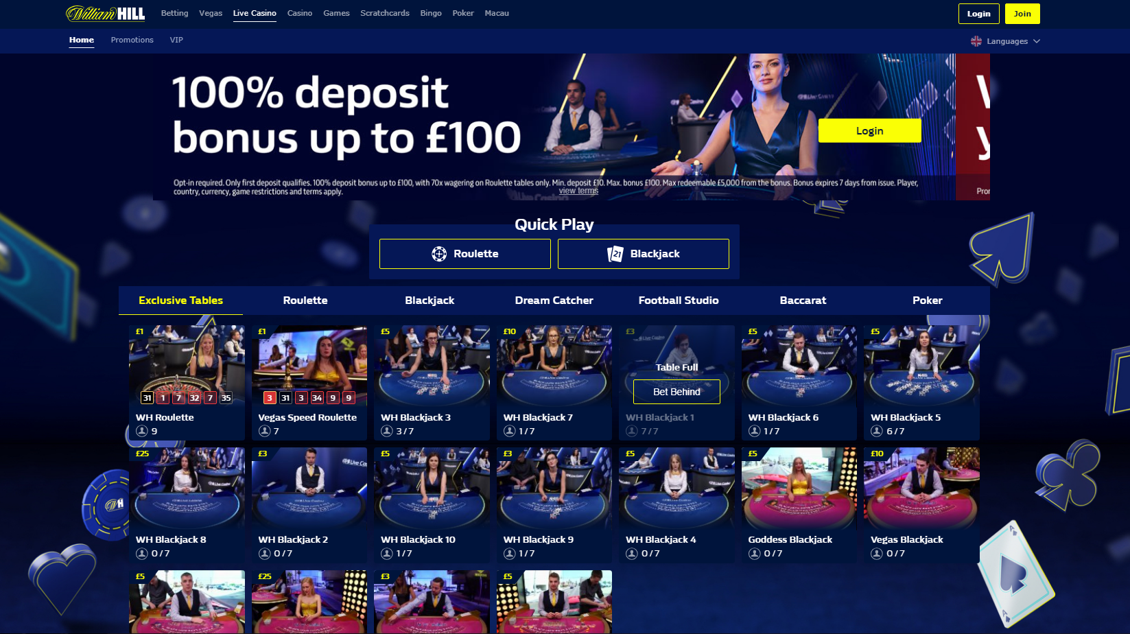 Interfaz de William Hill Casino