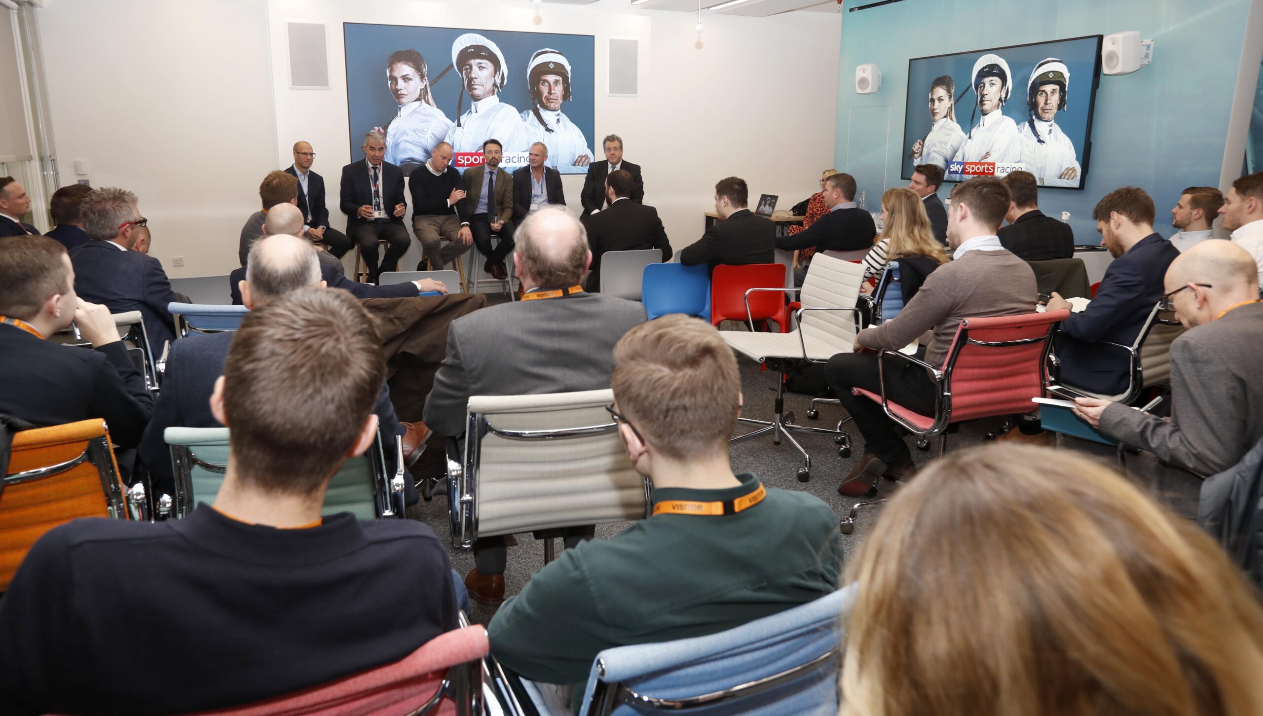 Sky Sports Racing press conference Q and A Jamie Singer Andy Cairns Steve Smith Rob Dakin Tony Sweeney Matt Imi (left to right) Sky Sports Racing 5.12.18 Pic Dan Abraham-focusonracing.com